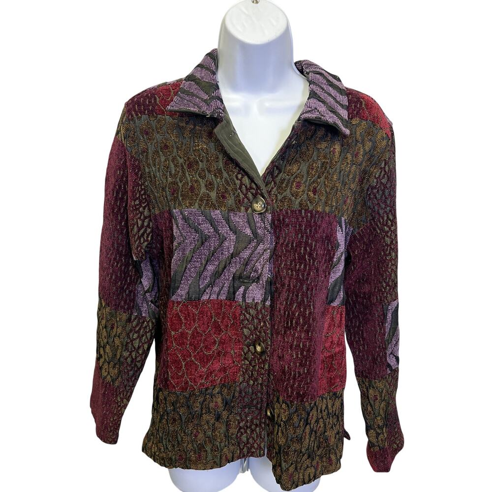 🍁 Coldwater Creek Womens L Quilted Patchwork Tapestry Jacket Button Front Fall